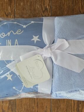 Born Loved Blue Luxury Blanket & Baby Pillow Set Wrapped in a White Ribbon